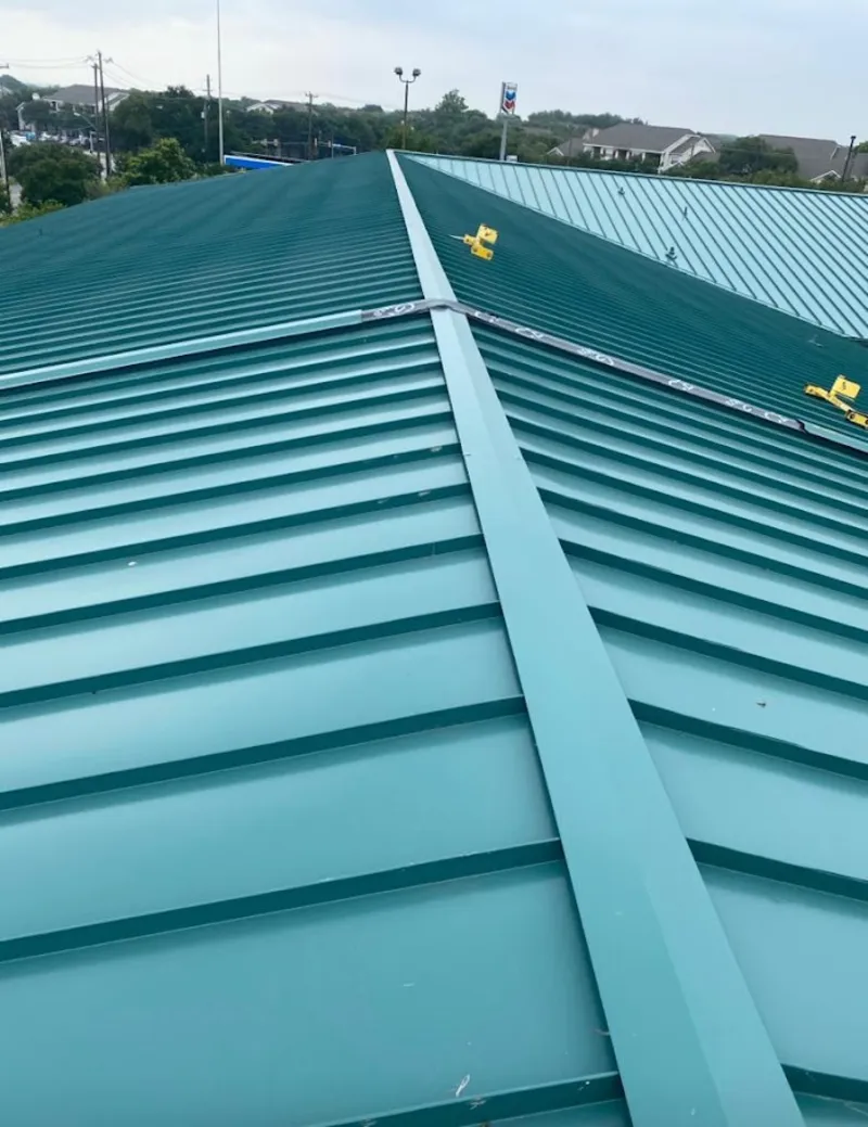 Green commercial metal roof ridge and valley for Metal Roof Repair in Frankfort
